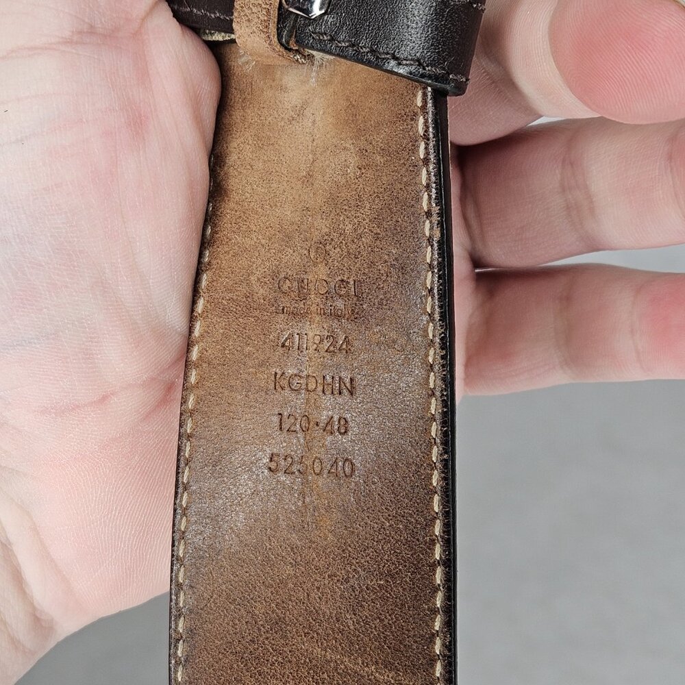 Men's Gucci Supreme GG Canvas Leather Belt 51 Inches Long 1.5" Wide 1 Tear - Picture 11 of 12